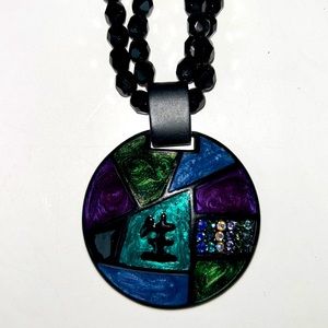 Oriental Style Pendant, Black Beads Accent SUPER FAST SHIPPING